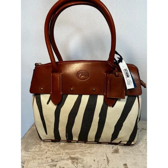 Dooney & Bourke Natural Leather Canvas XLG Wilson Travel Zebra Tote HandbagNWT - Picture 4 of 15